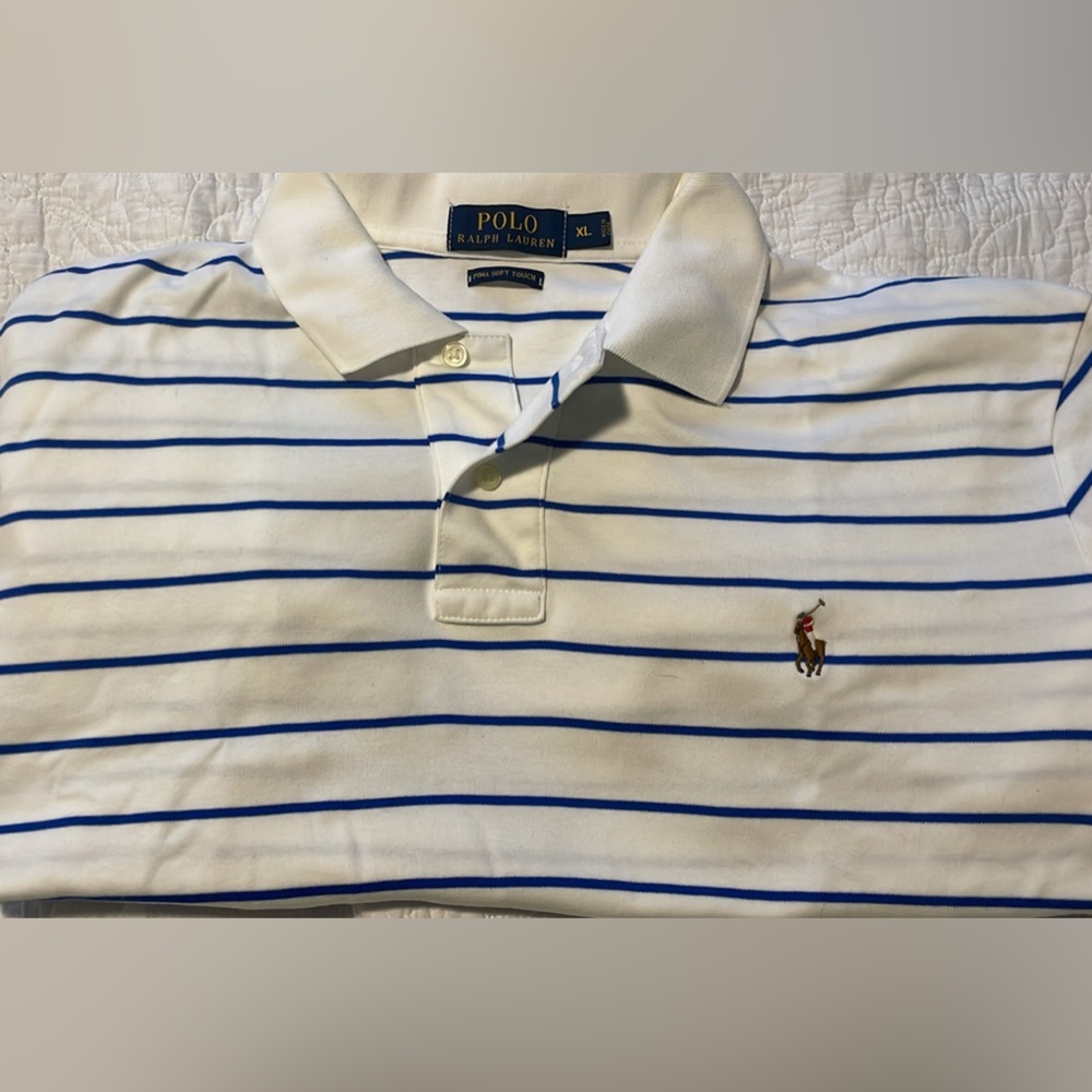 Polo by Ralph Lauren Men's White Shirt with Blue Stripes